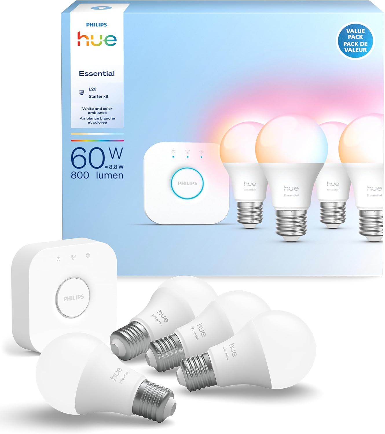 Kit básico esencial de Philips Hue: Bridge + 4 bombillas inteligent...