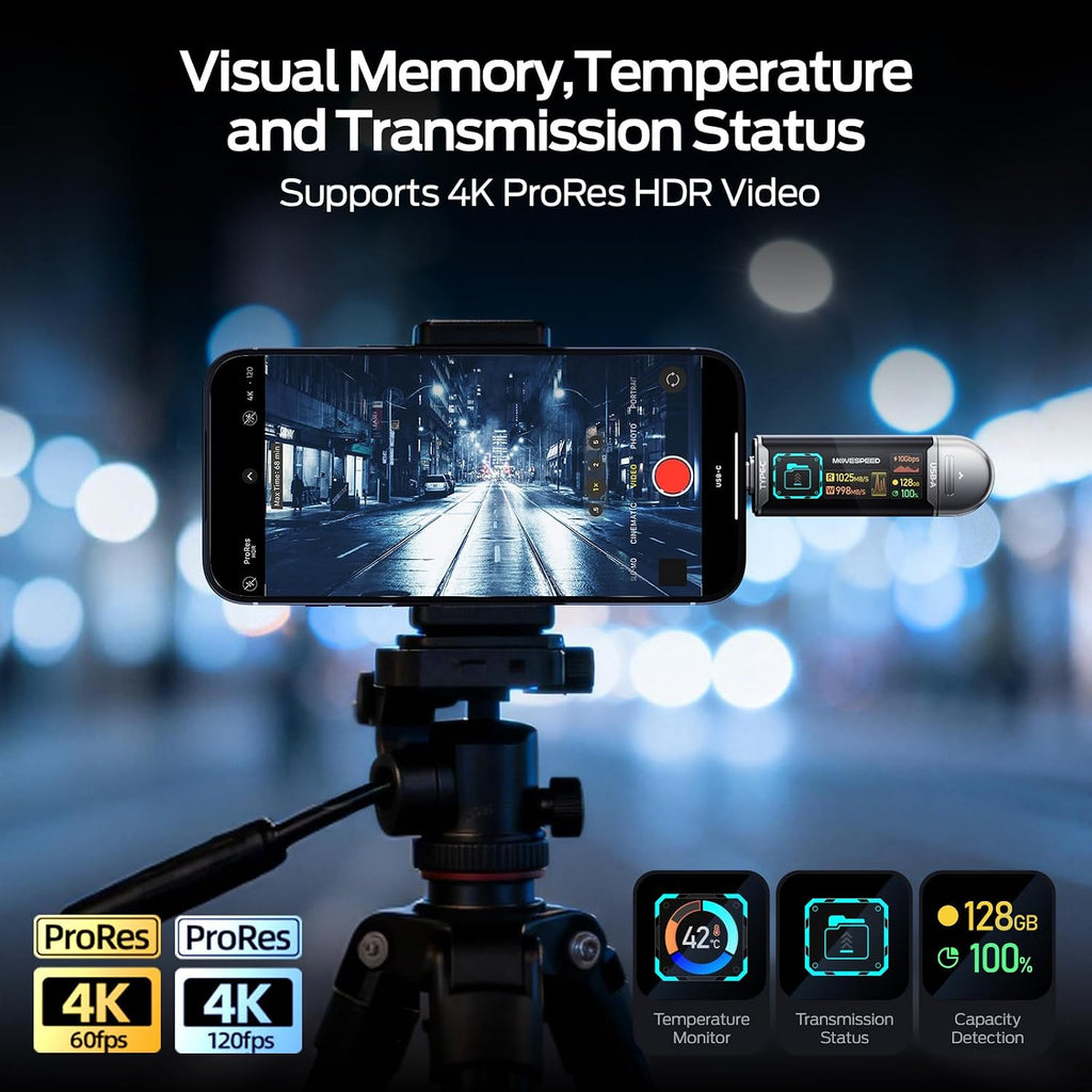 MOVE SPEED Unidad USB de 128 GB con pantalla inteligente 1090 MB\/s...