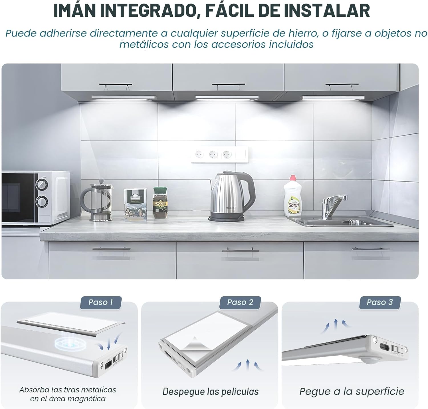 Paquete de 6 luces inalámbricas para debajo del gabinete, 32 luces...