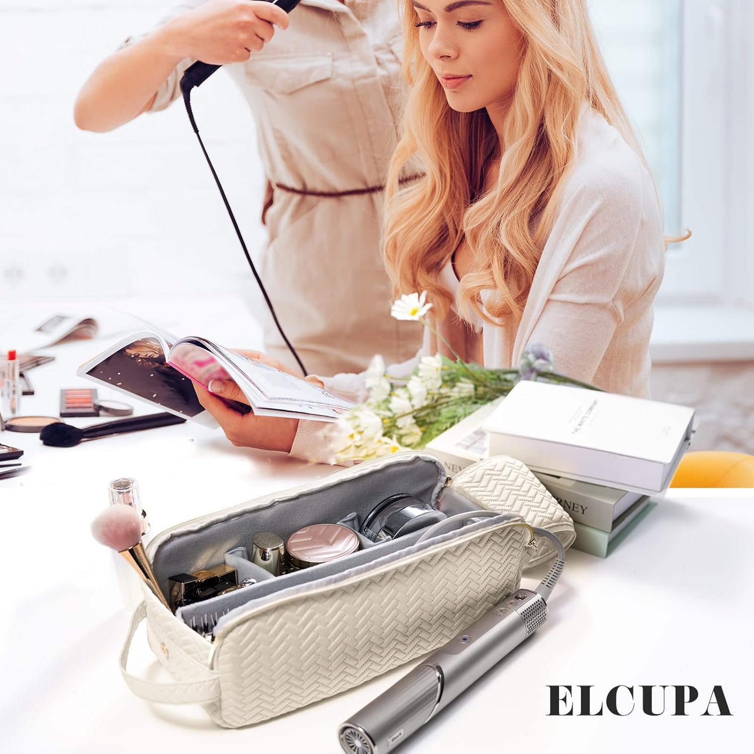 ELCUPA Bolsa de viaje grande para herramientas para el cabello comp...