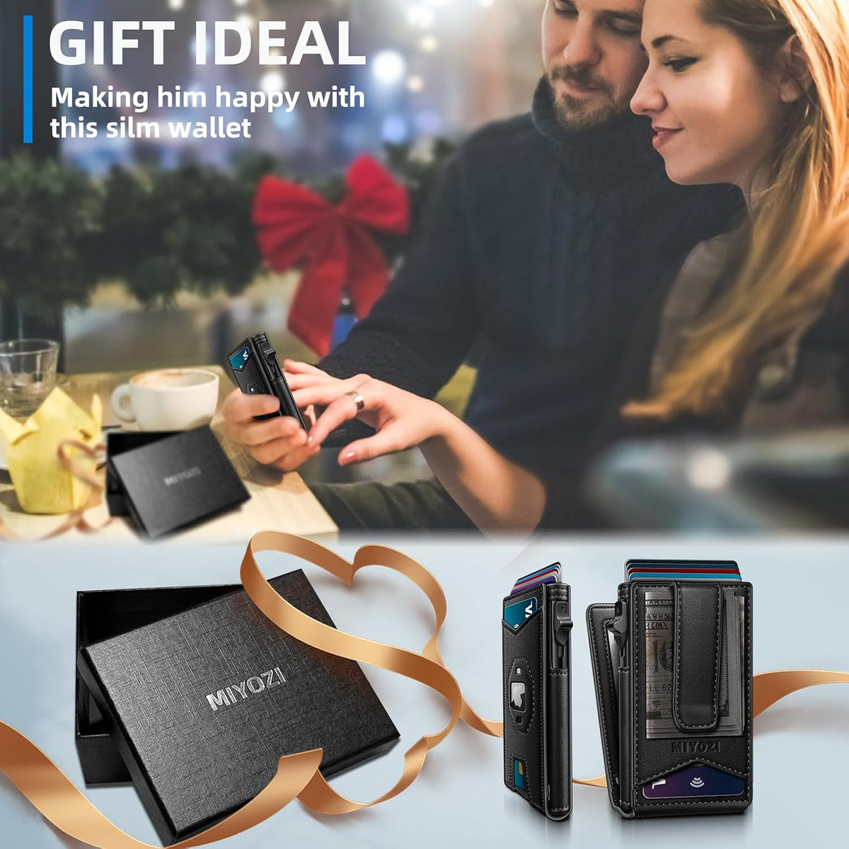 miyozi Billetera Airtag para hombre, con caja de regalo con clip pa...