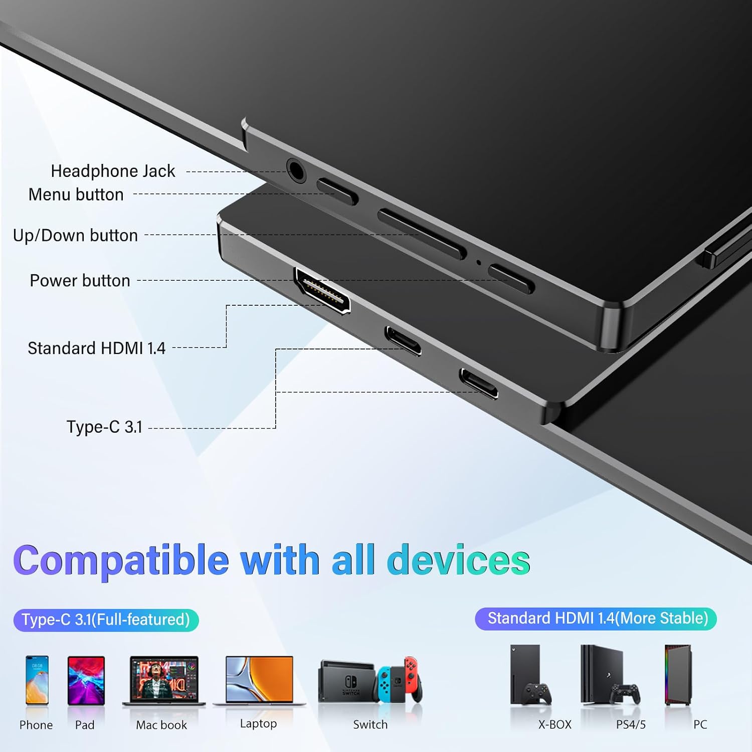 InnoView Monitor Portátil de 15.6'' para Laptop con Soporte...