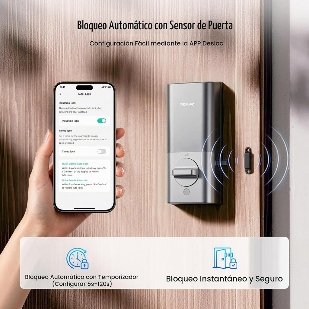 DESLOC Cerradura inteligente de huellas dactilares con asa, 16 mese...