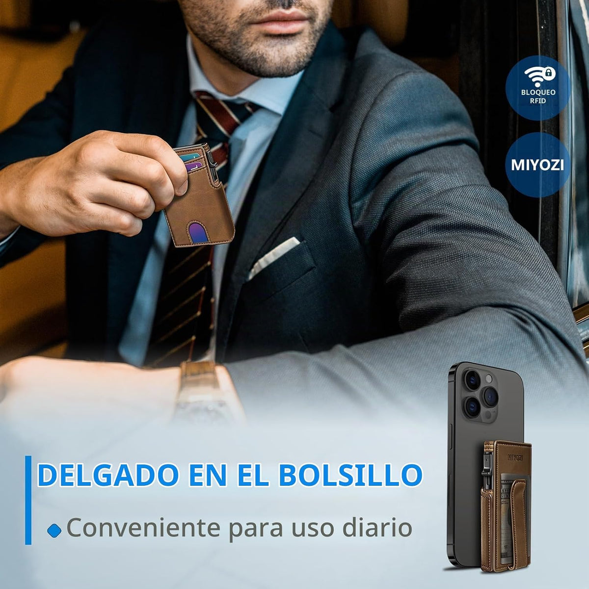 miyozi Billetera para hombre, magnética minimalista delgada con sop...