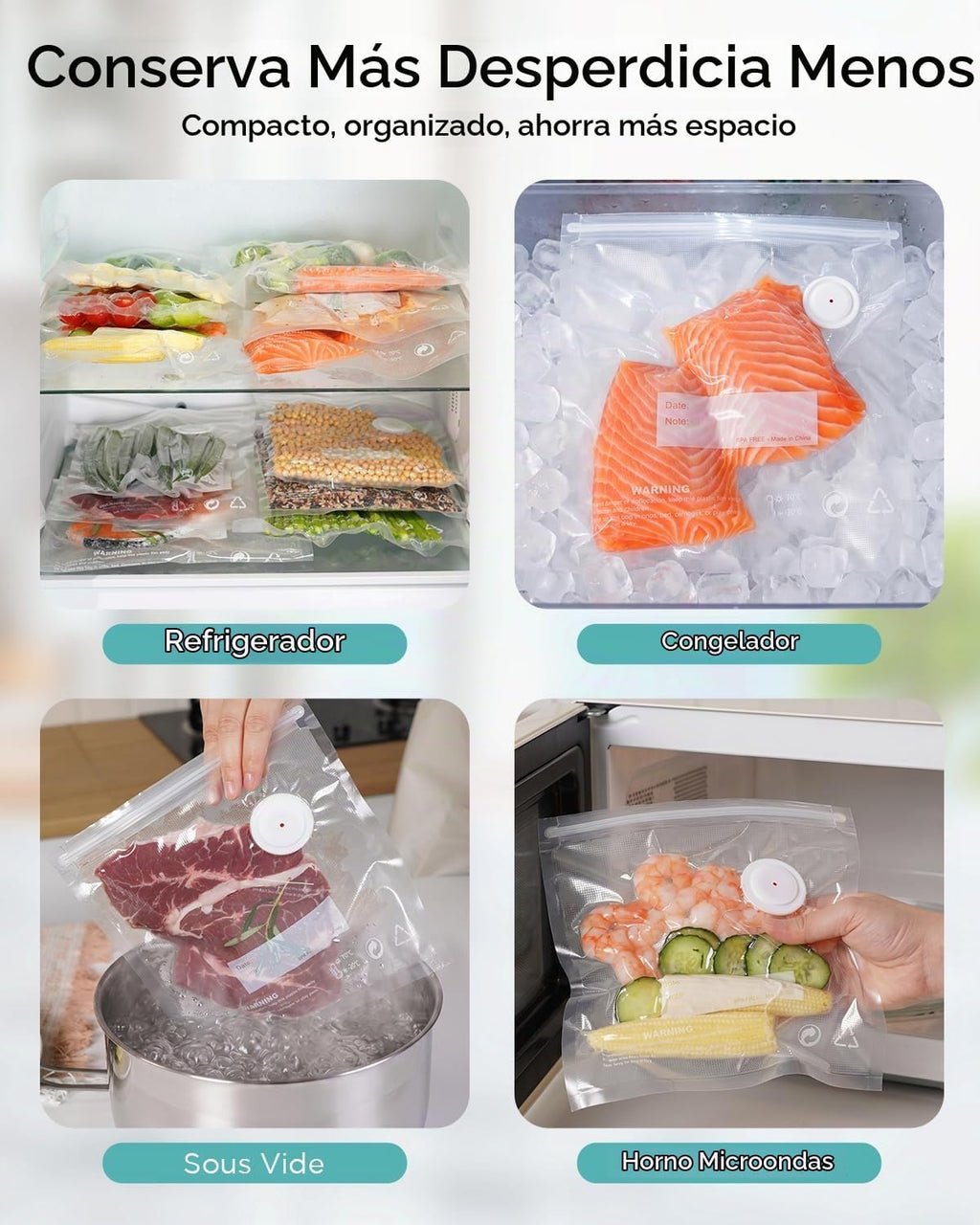 Odilona Bolsas reutilizables con sellado al vacío para alimentos, p...
