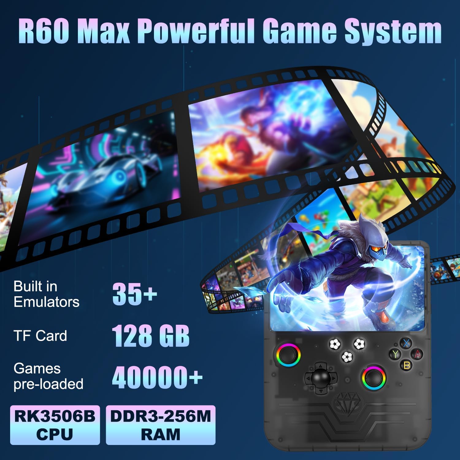 Hedlaoy Consola de juegos portátil R60 Max, consola de juegos retro...