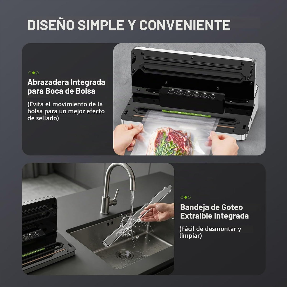 Bonsenkitchen Máquina selladora al vacío,80 kPa Potente Succión,Pla...