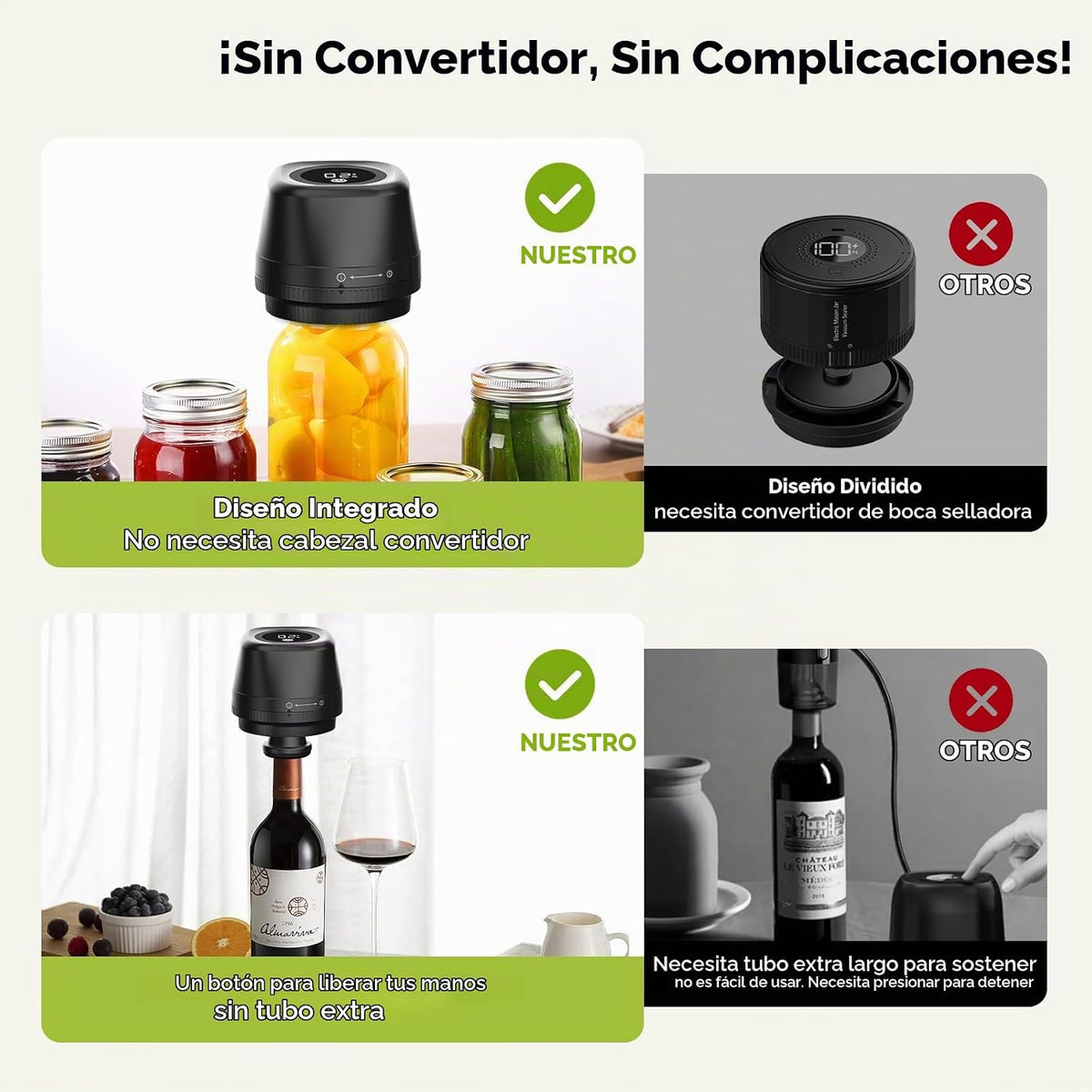 Kit de sellador al vacío de tarros Mason eléctrico, 3 en 1, 10 tapa...