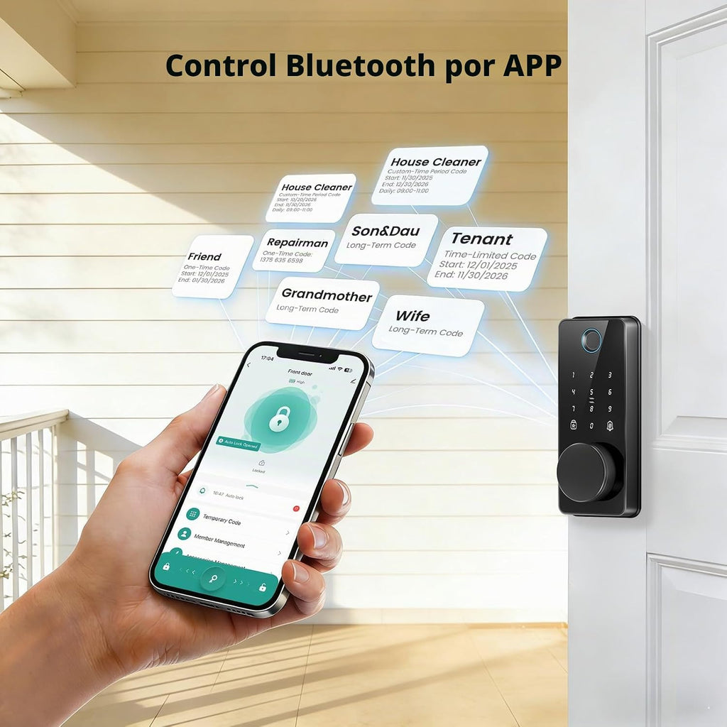 Cerradura de puerta de entrada sin llave, cerradura inteligente biq...
