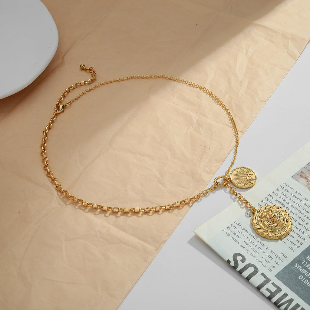 CLASSYZINT Collar con colgante de cabeza de león y moneda de corazó...