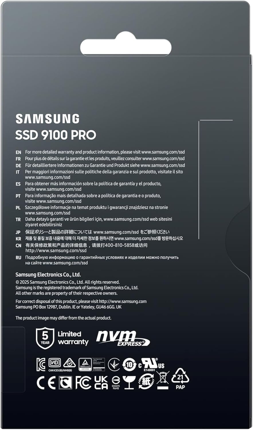 Samsung SSD 9100 PRO 4TB, PCIe 5.0x4 M.2 2280, velocidades de lectu...