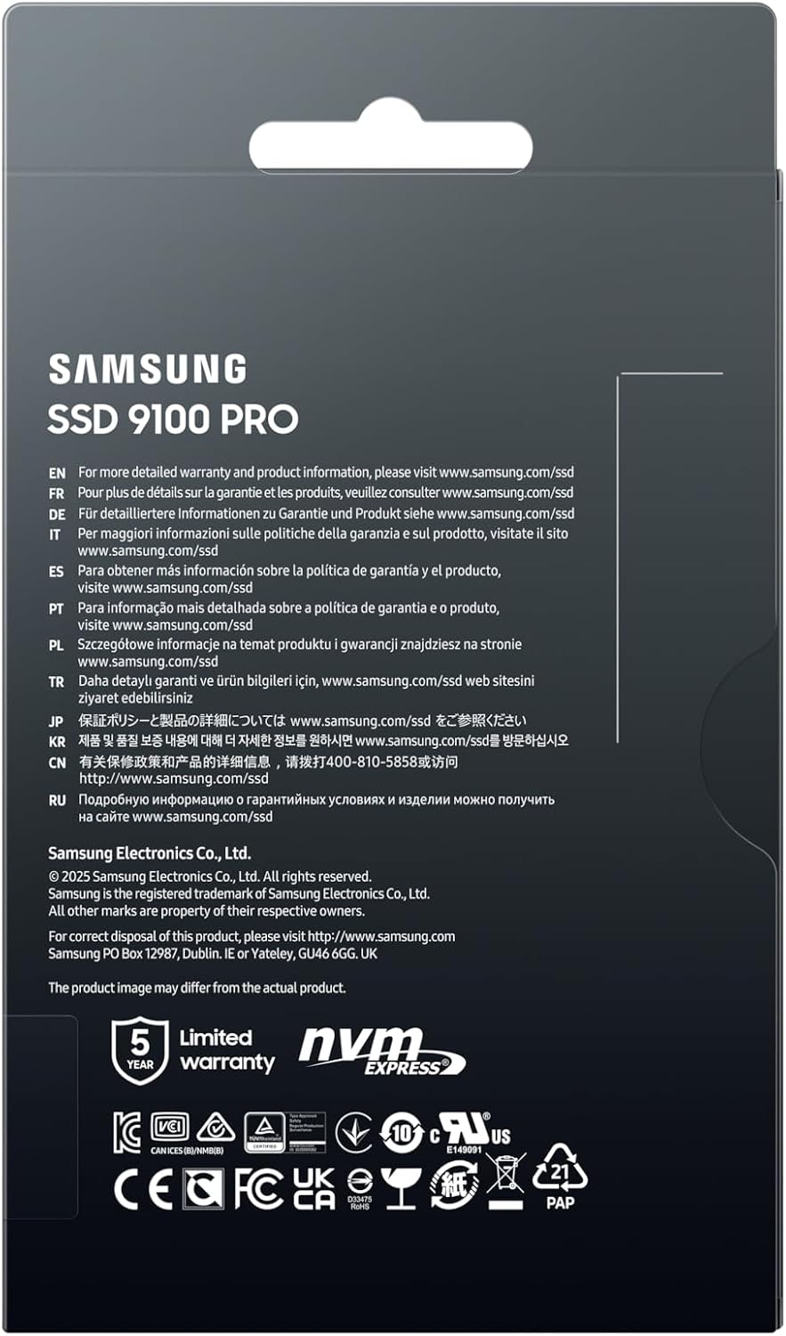 Samsung SSD 9100 PRO 2TB, PCIe 5.0x4 M.2 2280, velocidades de lectu...