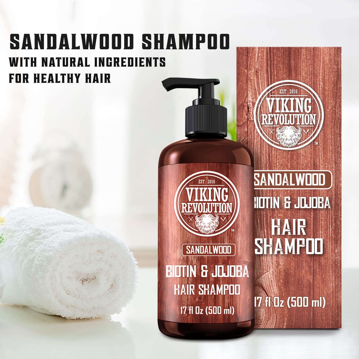 Viking Revolution Sandalwood - Champú para hombre con biotina y ace...