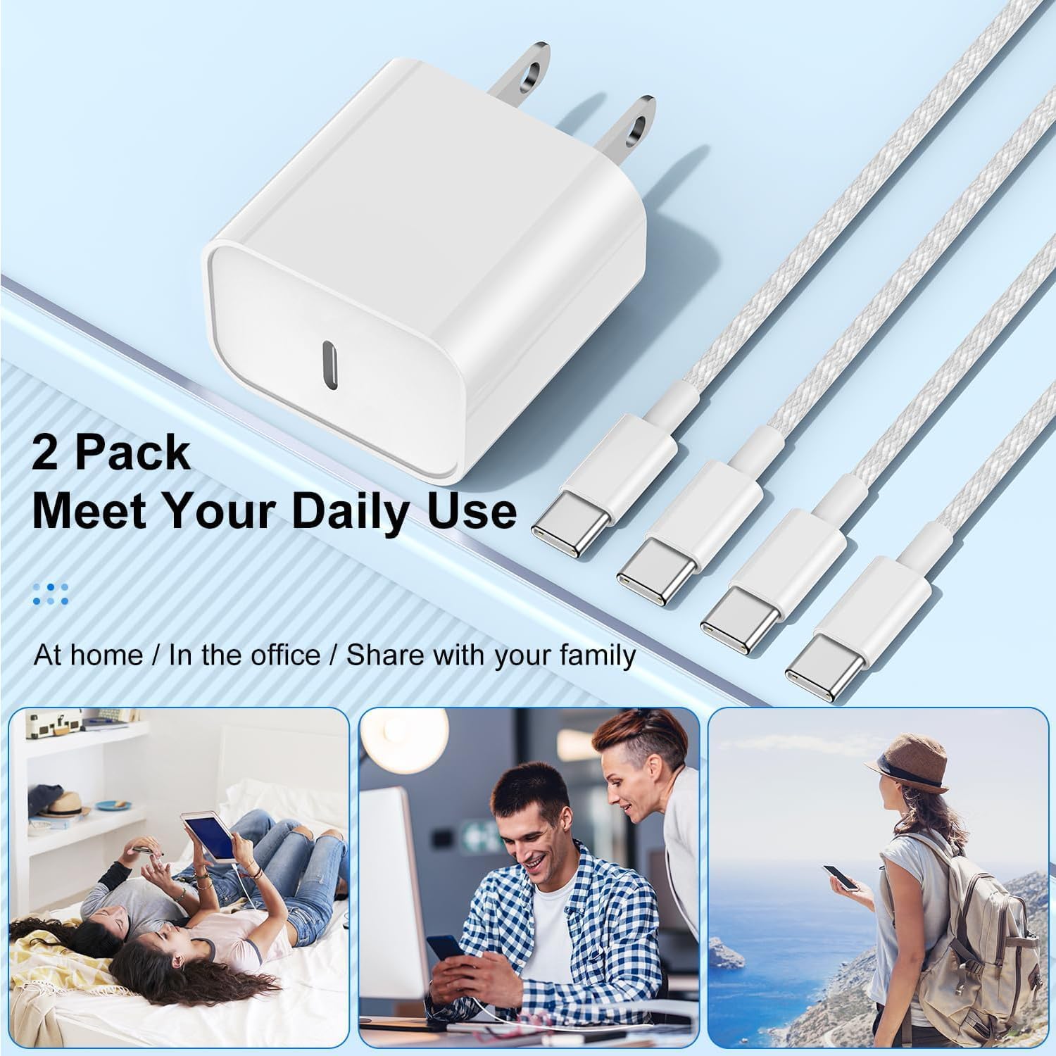 deloni Cargadores de carga rápida para iPhone 15 y 16, paquete de 2...