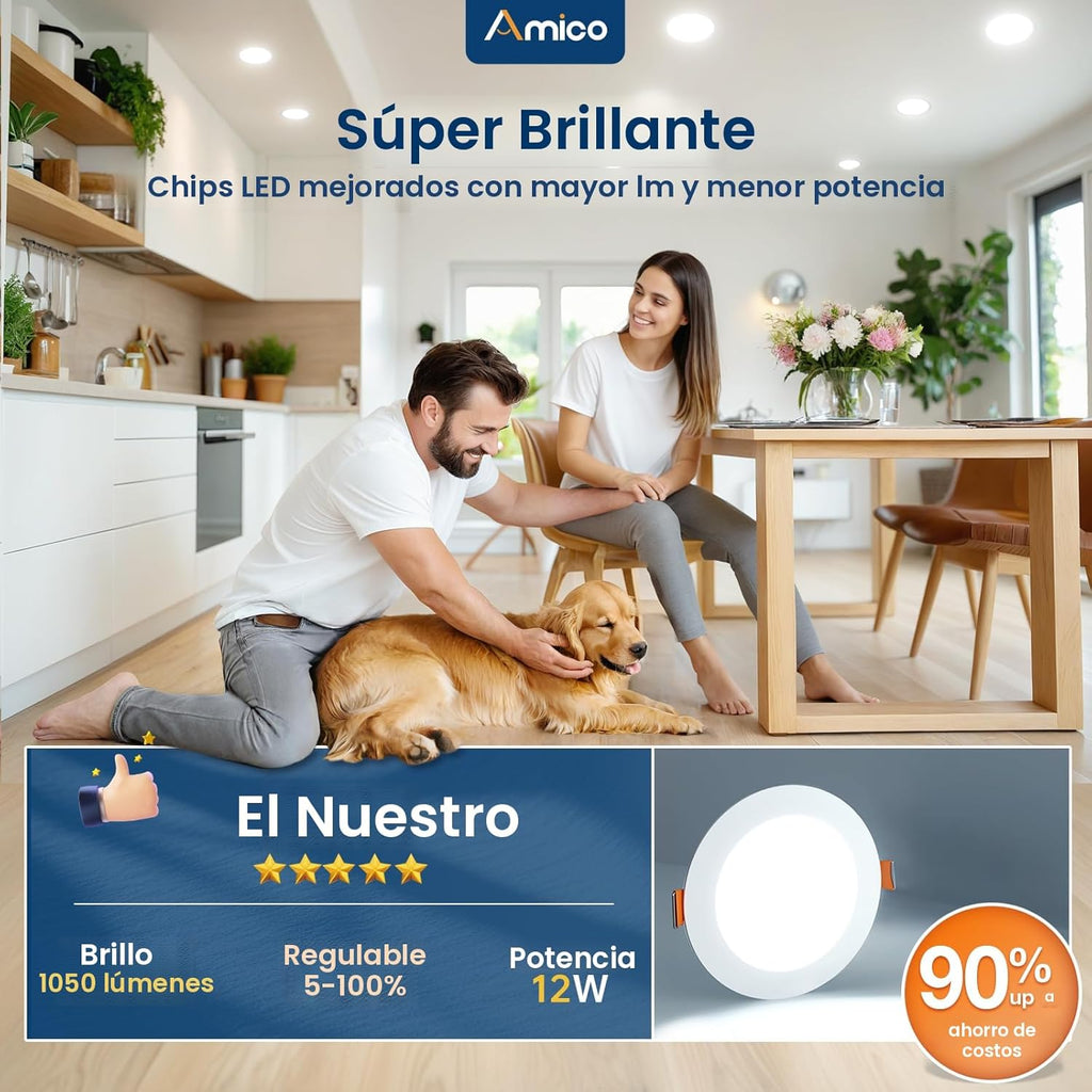 Amico paquete de 12 luces de techo empotrables ultrafinas de 6 pulg...