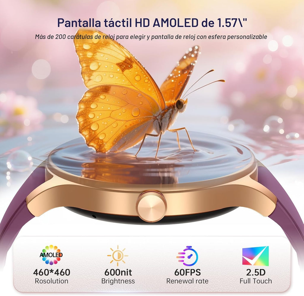 Woneligo Reloj inteligente para mujer, reloj AMOLED de fitness con...