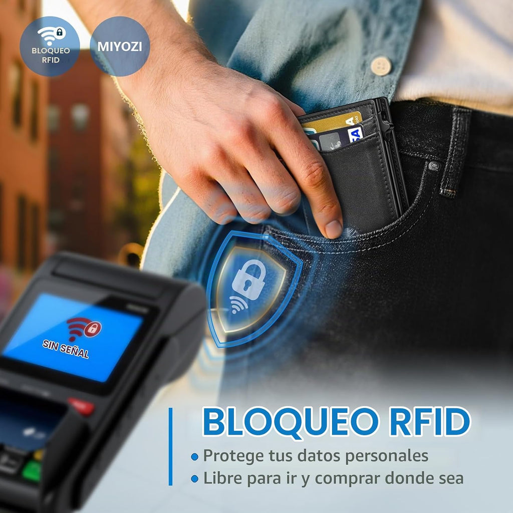 miyozi Cartera para hombre, tarjetero desplegable con bloqueo RFID,...