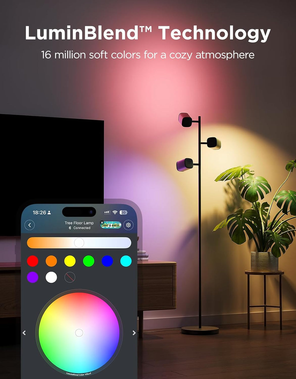Lámpara de pie Govee en forma de árbol compatible con Matter, 3 luc...