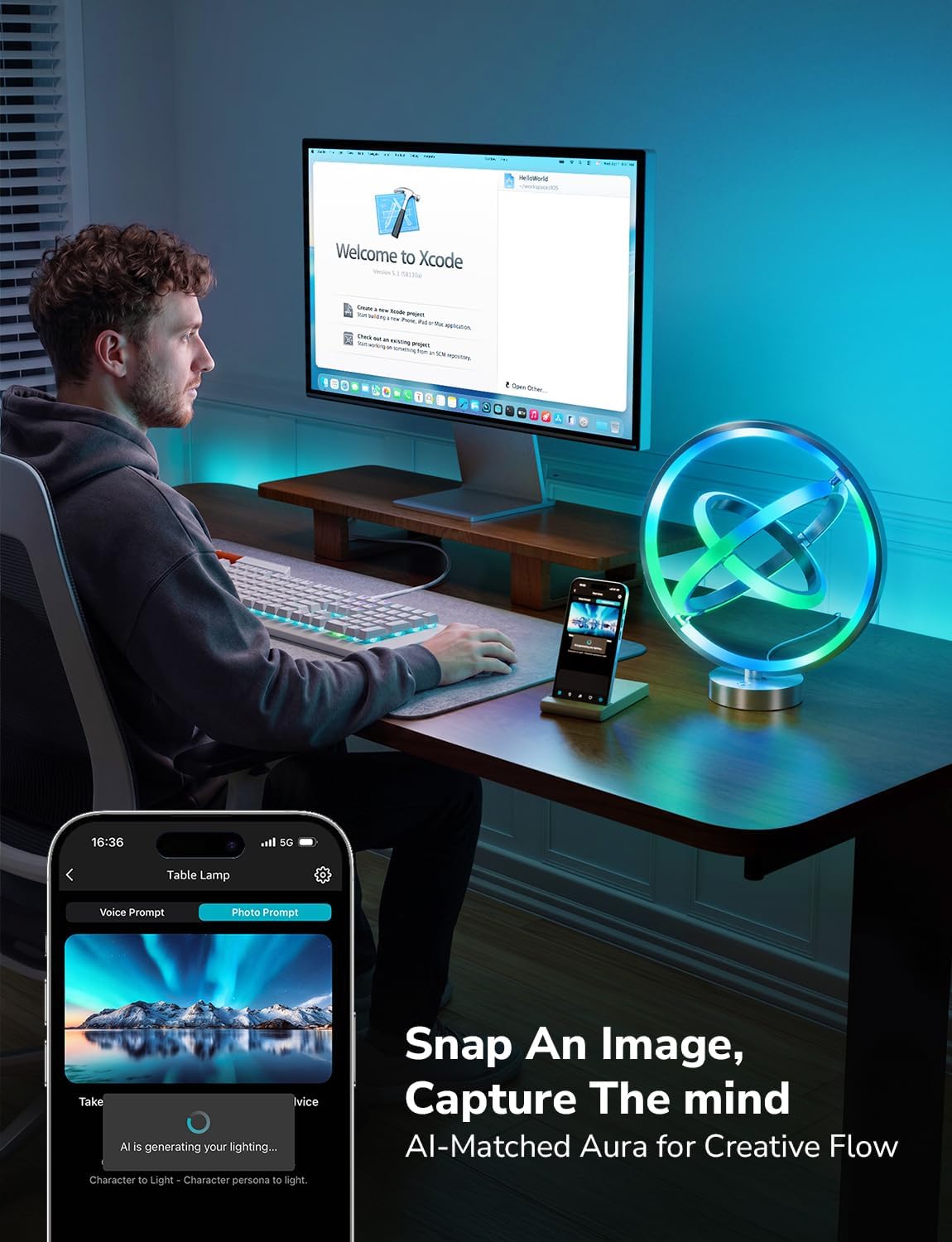 Lepro TB1 Lámpara de mesa inteligente AI, luz de escritorio RGB+IC...