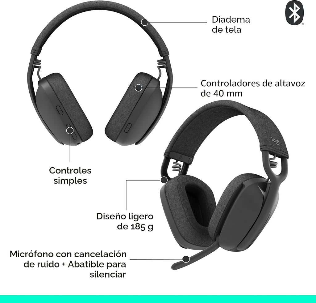 Logitech Zone Vibe 100 - Auriculares inalámbricos ligeros sobre la...