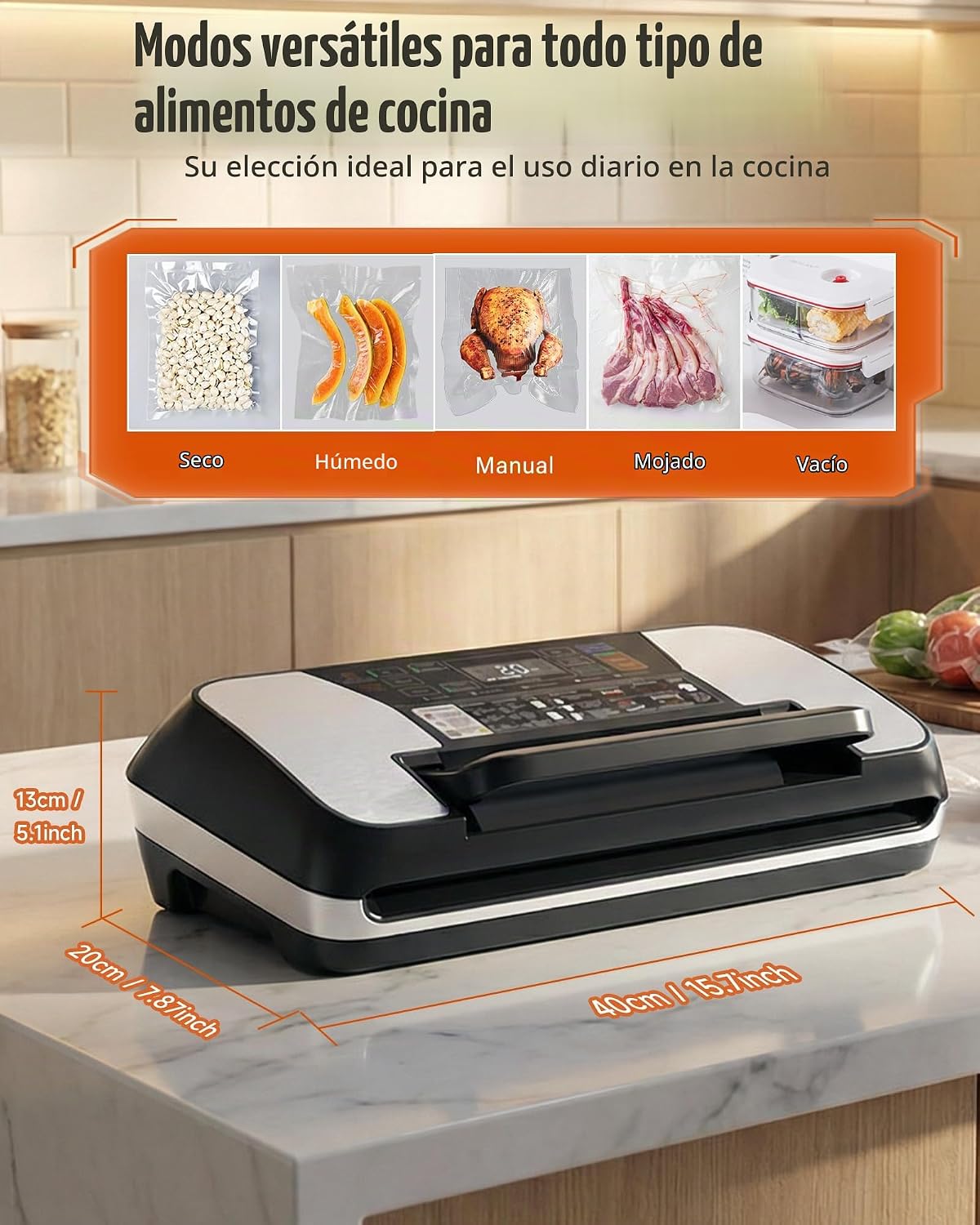 Máquina selladora al vacío de alimentos de 95 kPa, potente sistema...