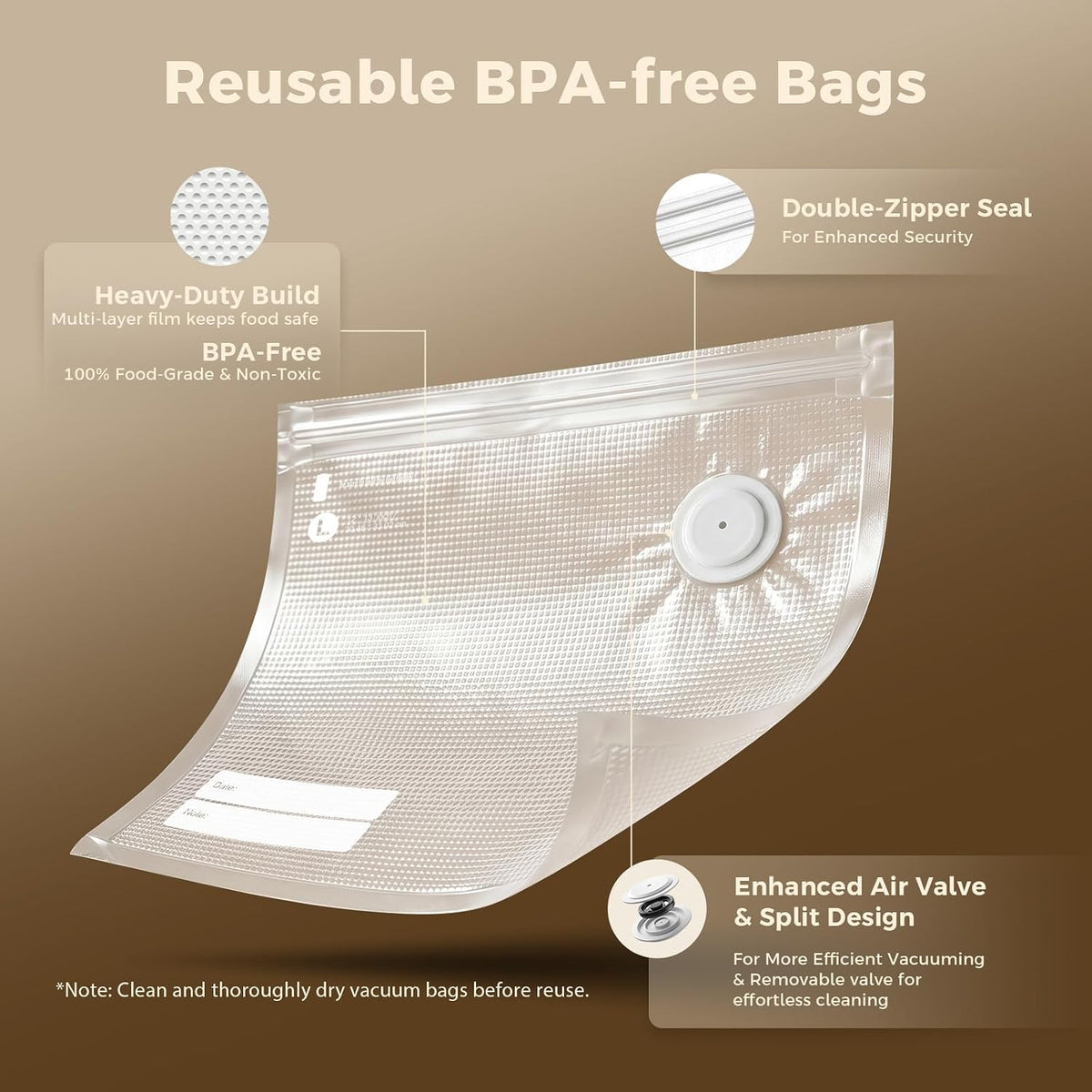 Bolsas reutilizables selladoras al vacío para alimentos, 30 bolsas...