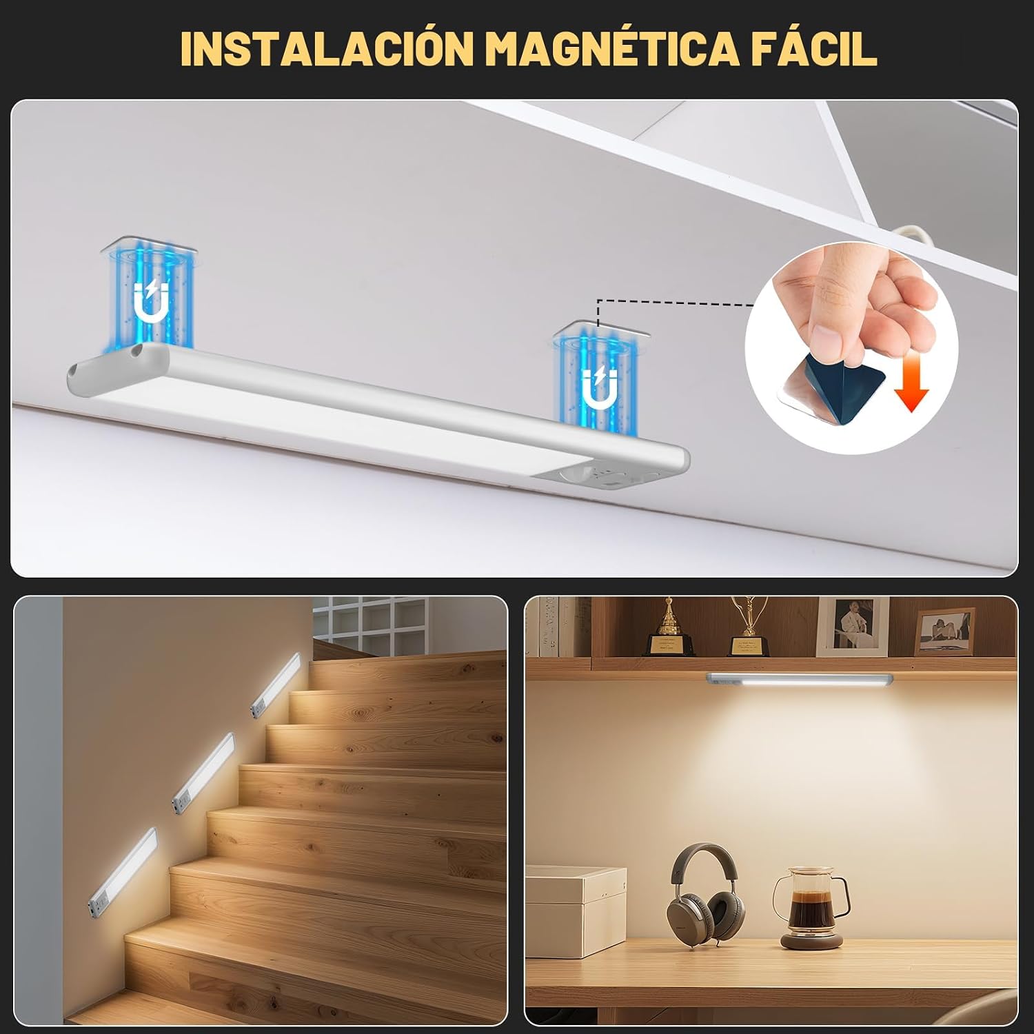 Iluminación inalámbrica para debajo del gabinete, luz recargable co...