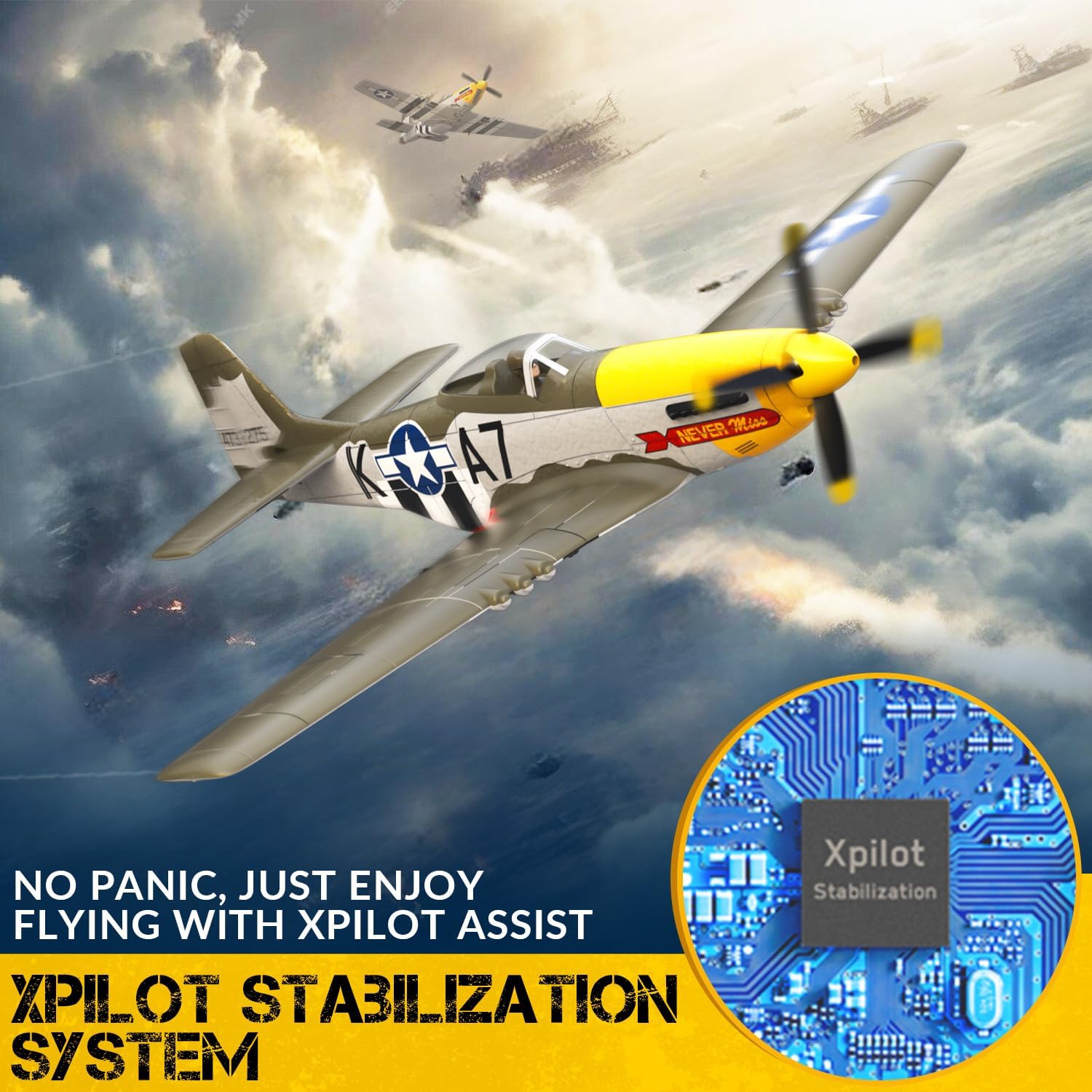 VOLANTEXRC Avión RC Brushless P51D Mustang de 4 canales, avión de c...