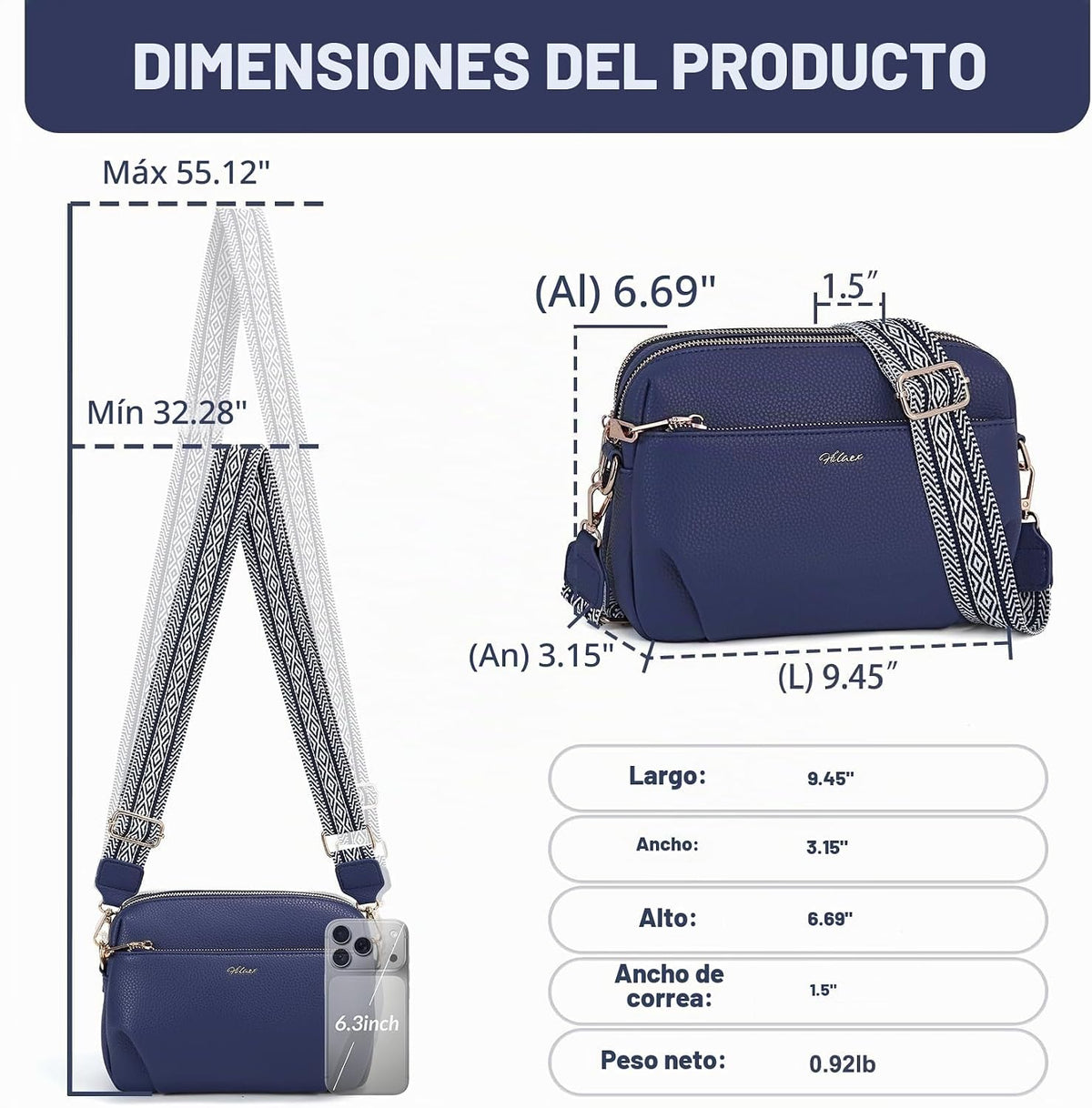 HILAEX Bolso cruzado para mujeres, bolso de cuero antirrobo, múltip...
