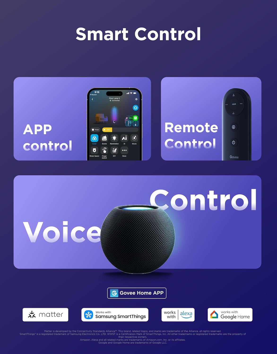 Govee Lámpara de pie 3 con tecnología Luminblend+, lámpara de pie d...