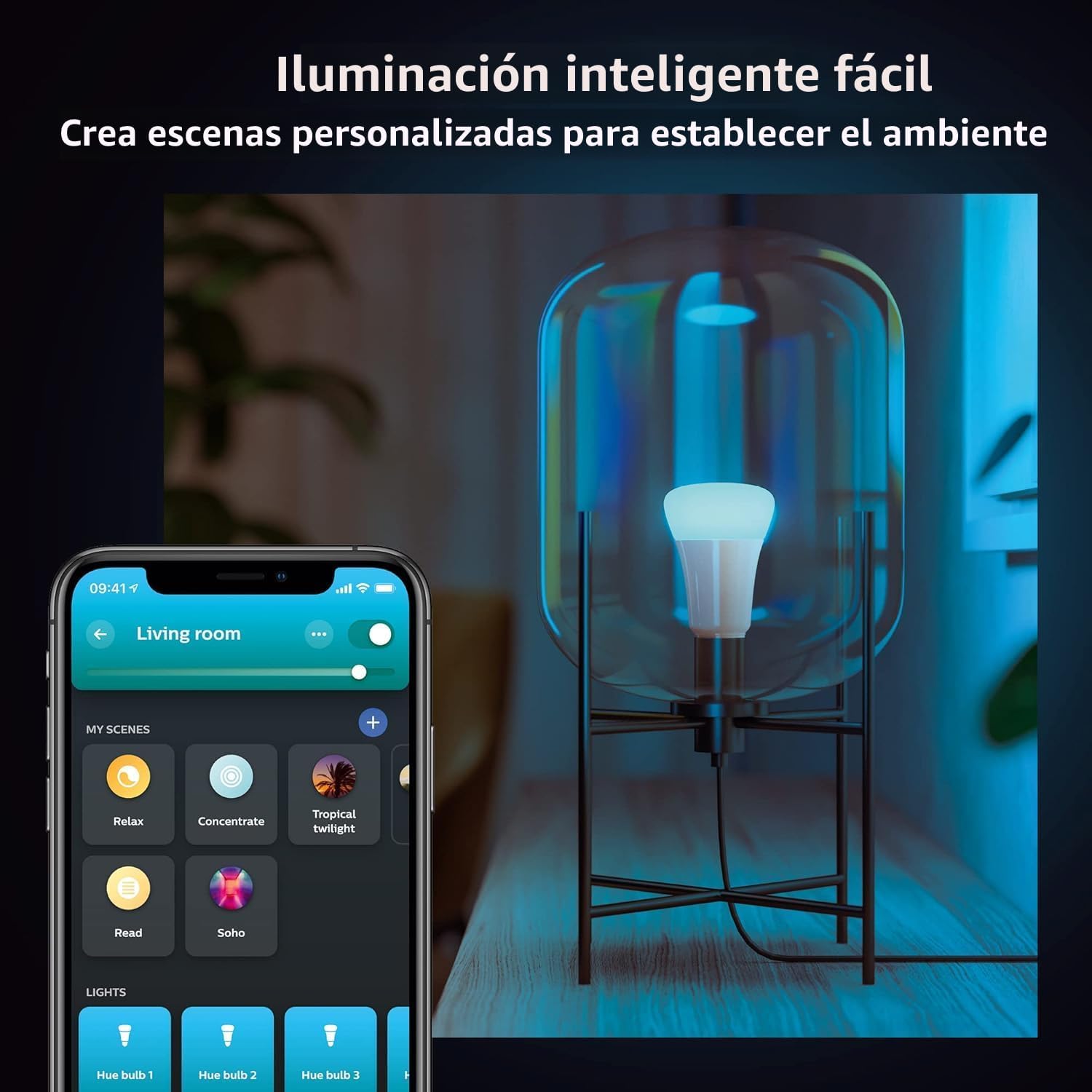 Philips Hue - Bombilla LED inteligente A19 de 60 W, luz ambiente bl...
