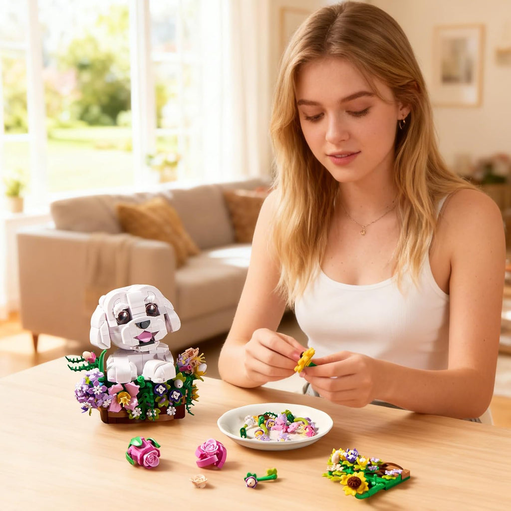 Bloques de Construcción de Ramo de Perros Adorables con Suculentas,...