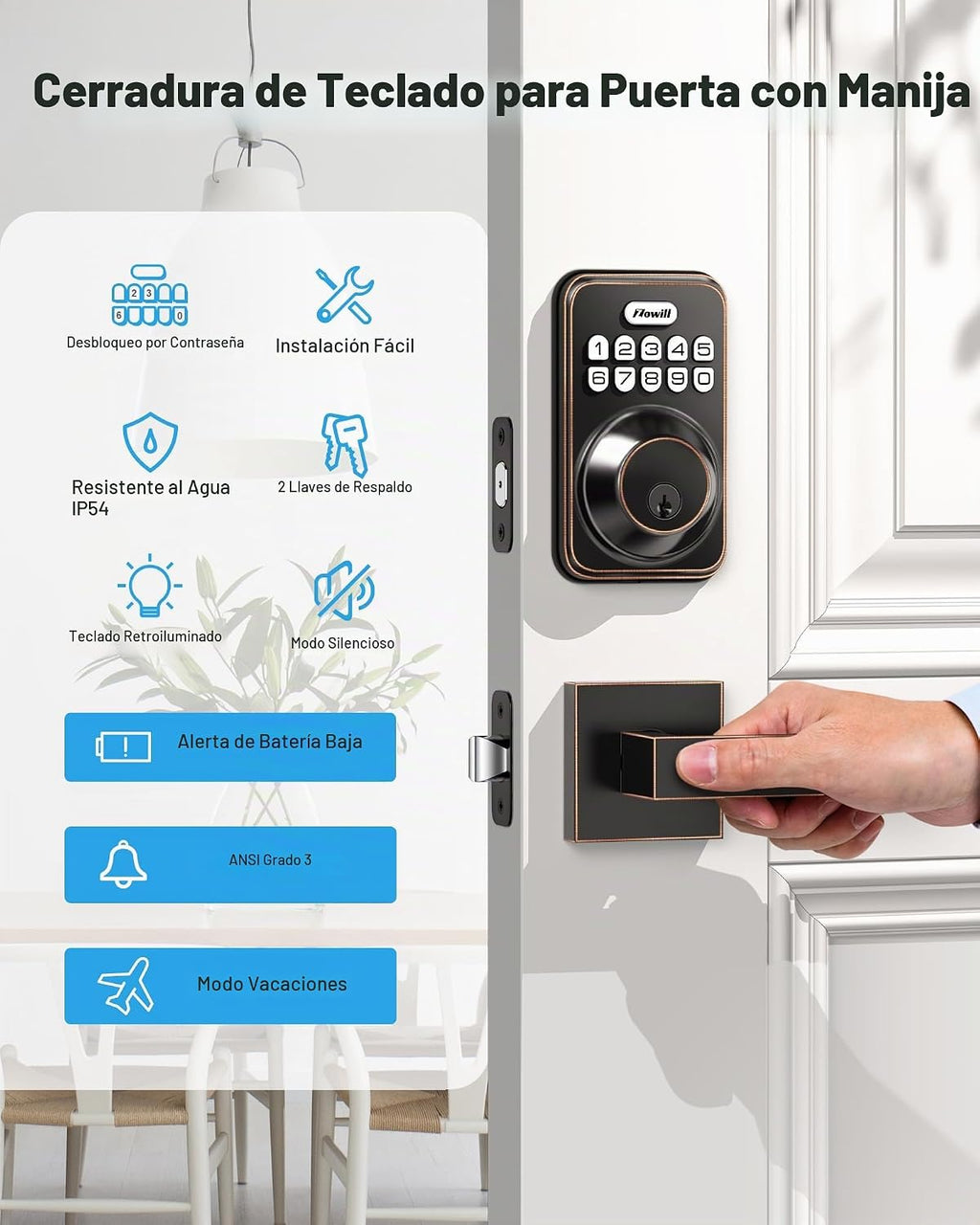 Zowill|Juego de cerradura electrónica de puerta de entrada sin llav...