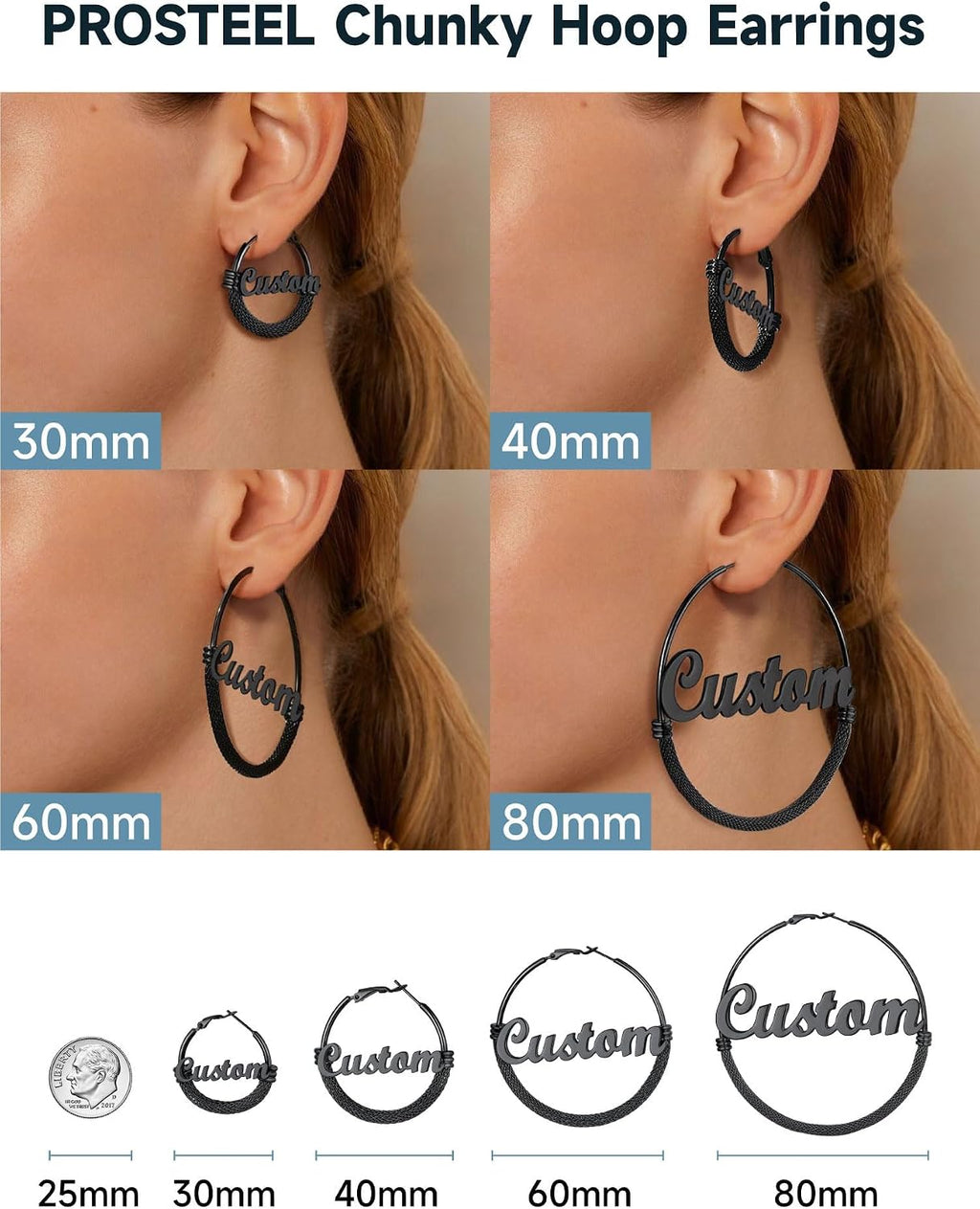 PROSTEEL 12\/16\/24\/32\/40 Pulgadas Aretes de Aro Gruesos para Muj...