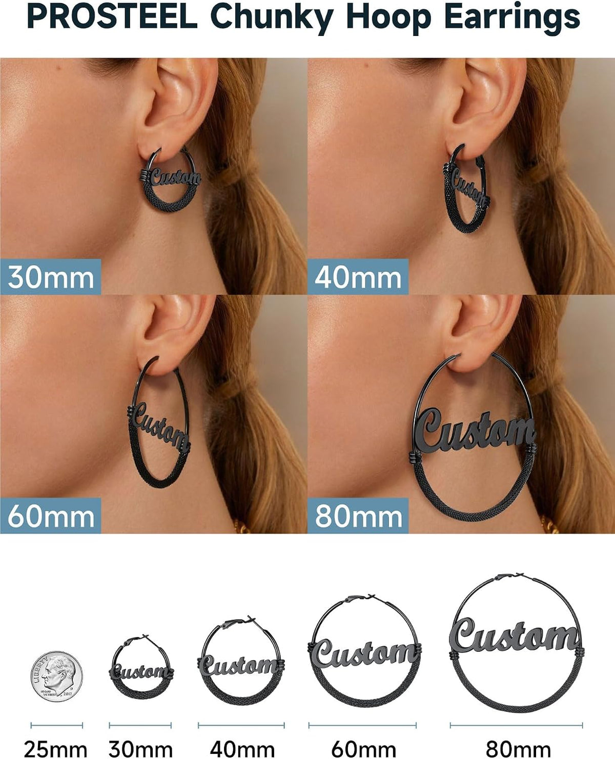 PROSTEEL 12\/16\/24\/32\/40 Pulgadas Aretes de Aro Gruesos para Muj...