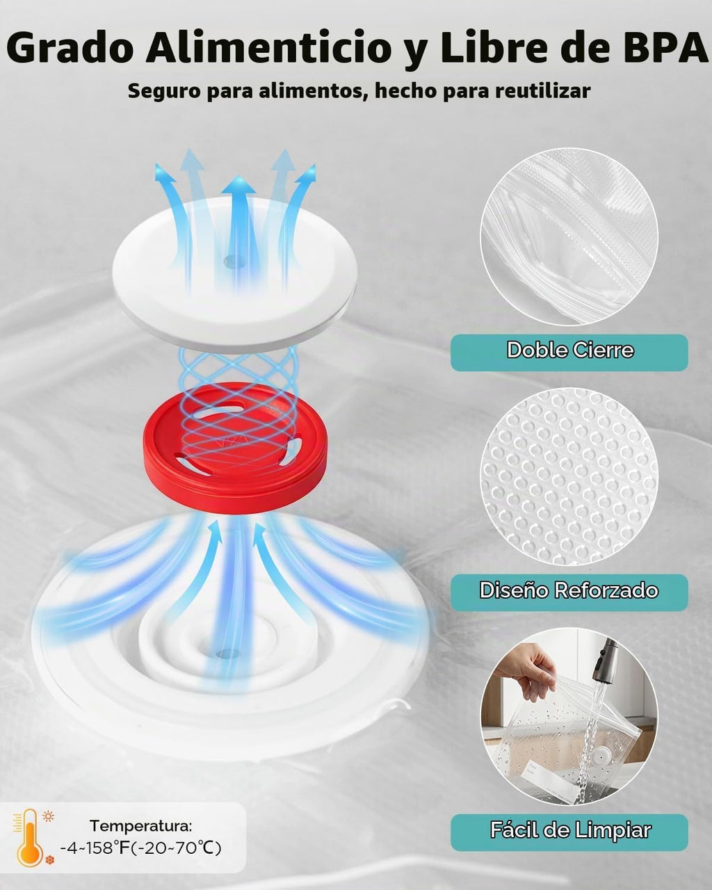 Odilona Bolsas reutilizables con sellado al vacío para alimentos, p...