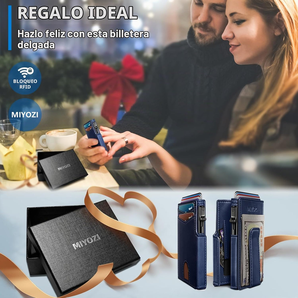 miyozi Billetera para hombre, magnética minimalista delgada con sop...