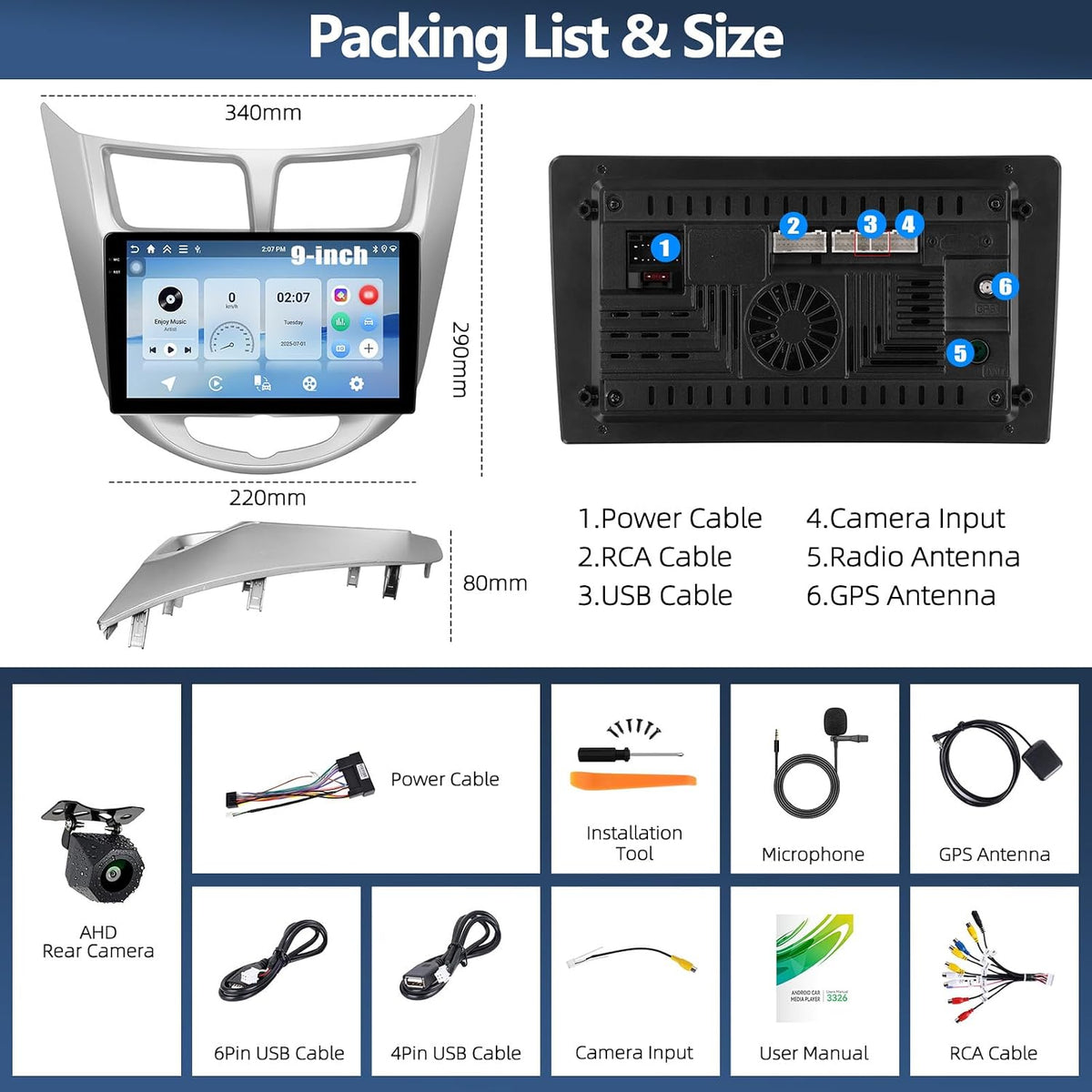 CAMECHO Radio estéreo de coche 4G+64G para Hyundai Accent Verna Sol...