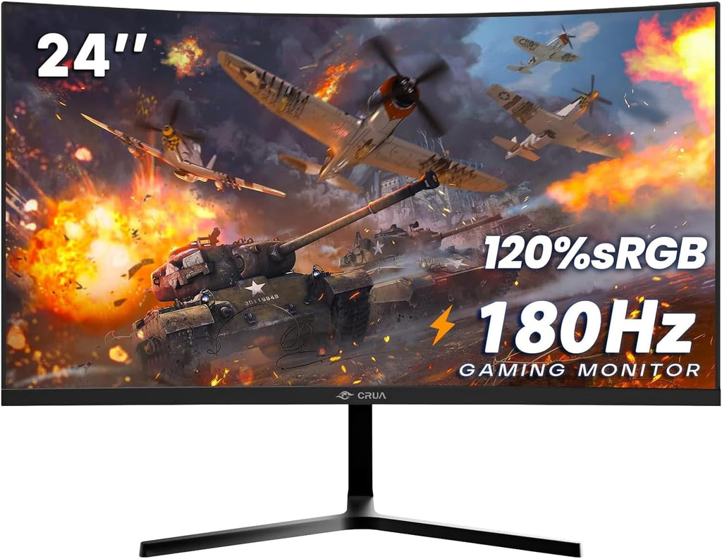 CRUA - Monitor curvo de 24", para juegos, 180Hz\/144Hz FHD 1080...