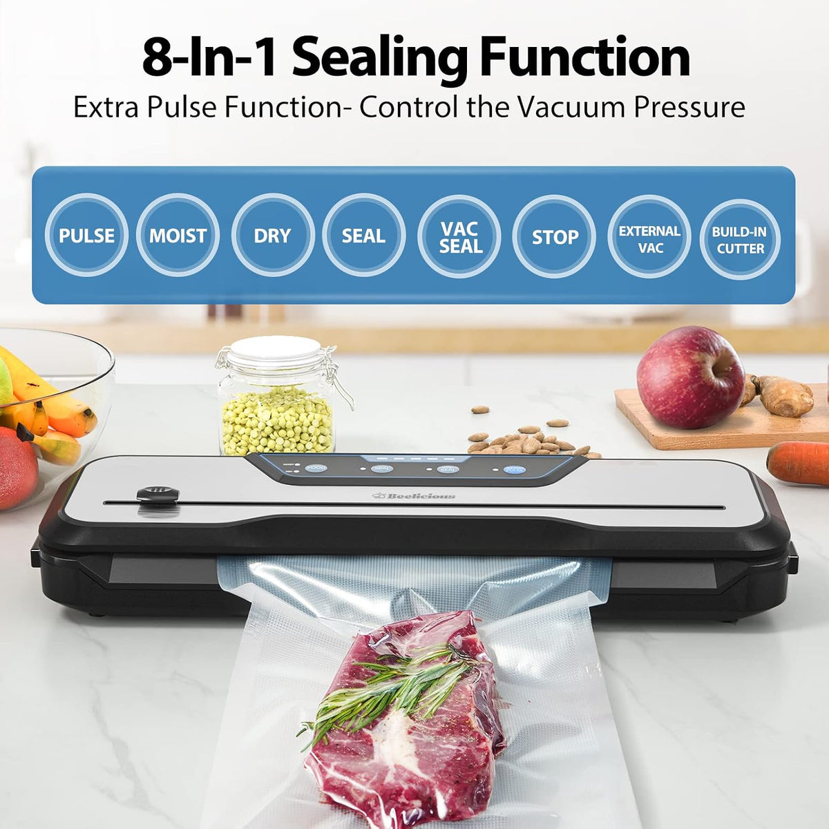 Máquina selladora al vacío automática 8-en-1 para alimentos con mod...
