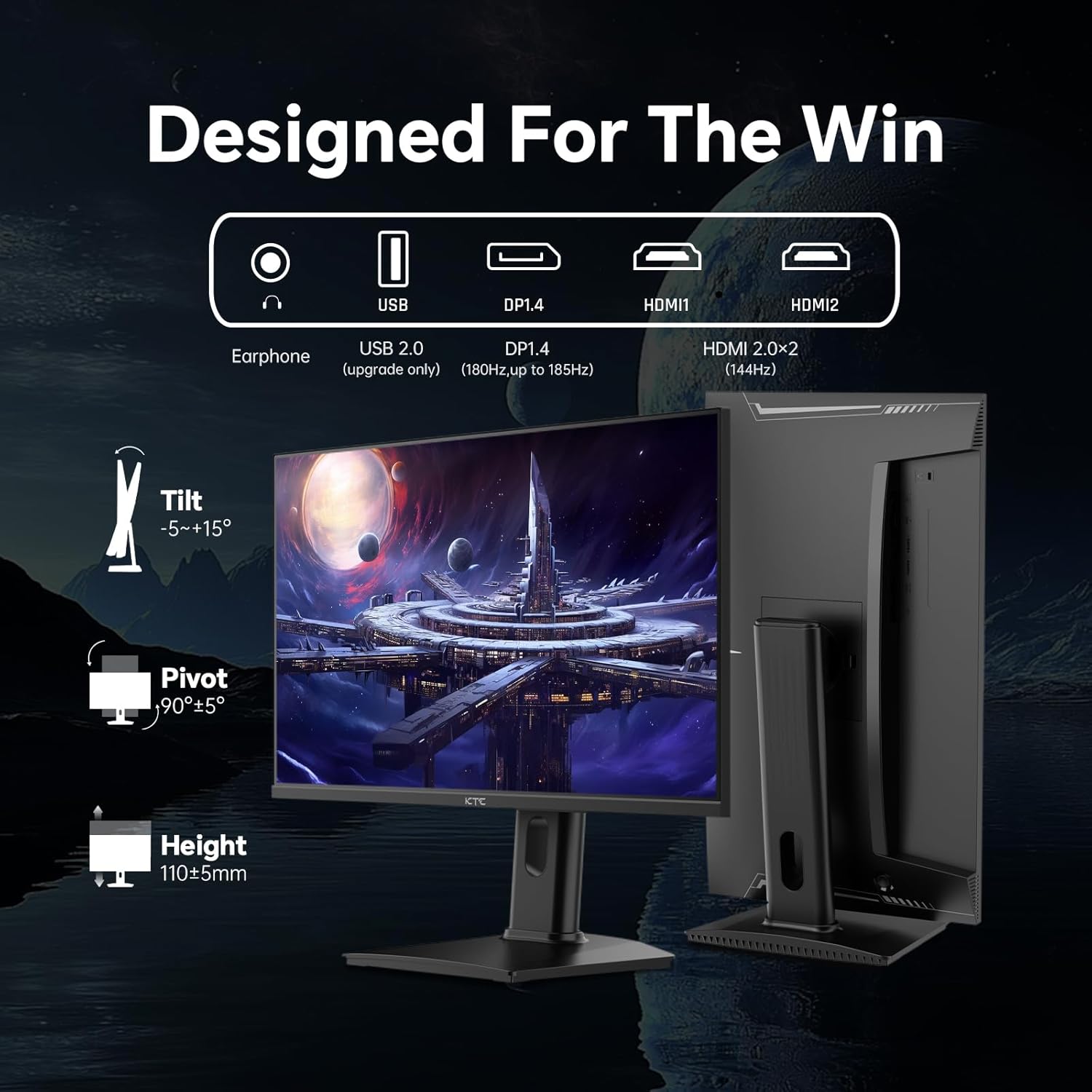 KTC Monitor de juegos QHD de 24 pulgadas 180Hz, monitor de computad...