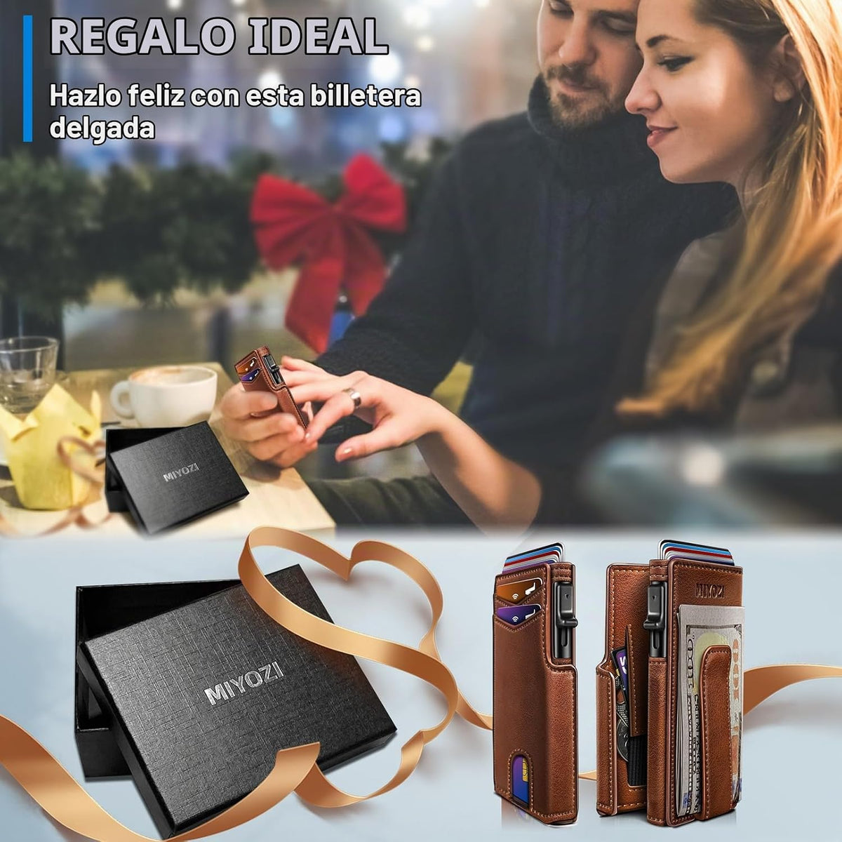 miyozi Billetera para hombre, magnética minimalista delgada con sop...