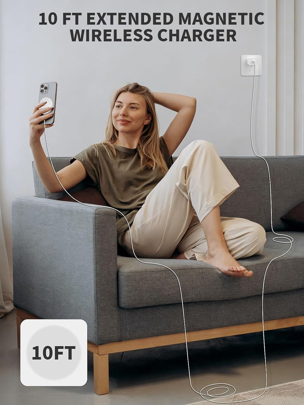 Cargador inalámbrico magnético de 10 pies de carga rápida Apple Mag...