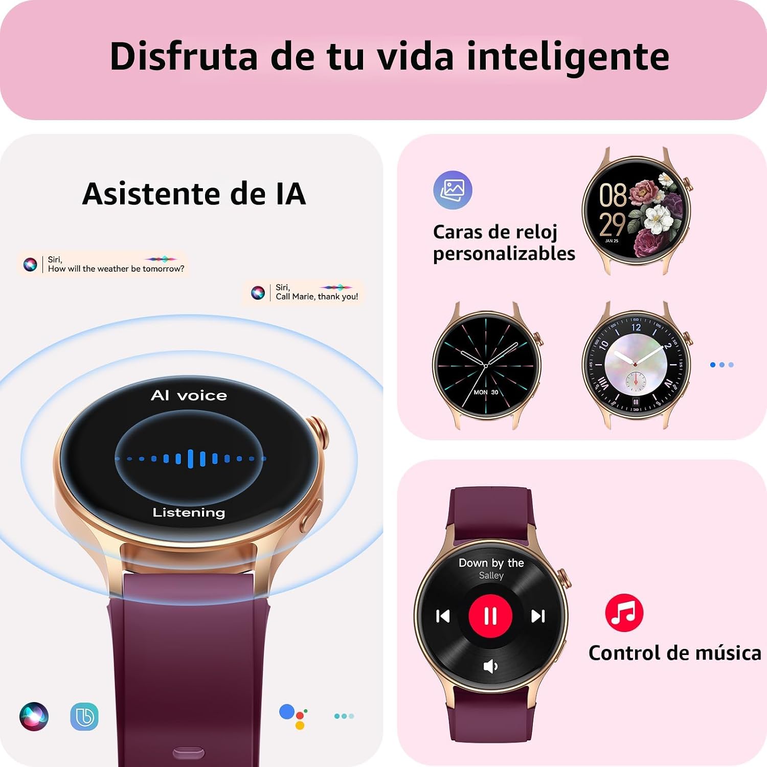 Reloj inteligente para mujeres, responder\/hacer llamadas, pantalla...