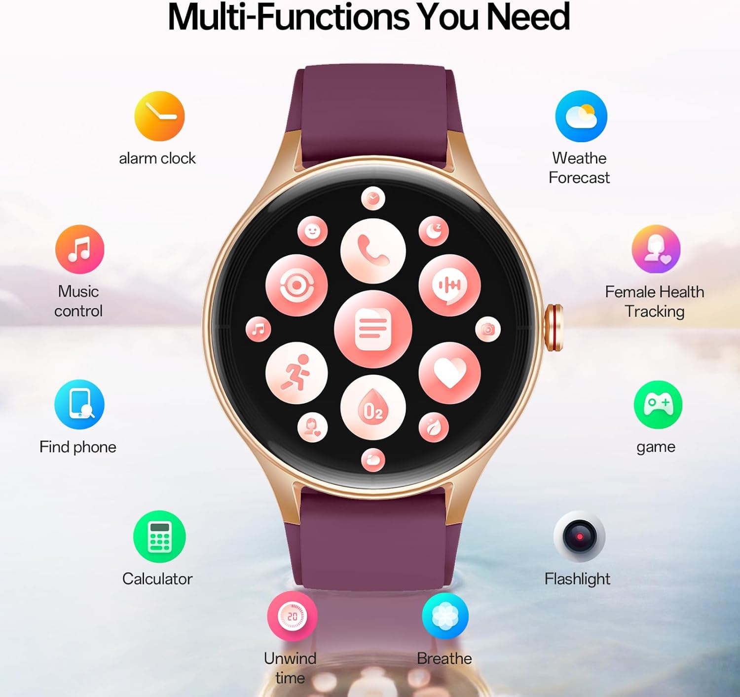 Woneligo Reloj inteligente para mujer, reloj AMOLED de fitness con...