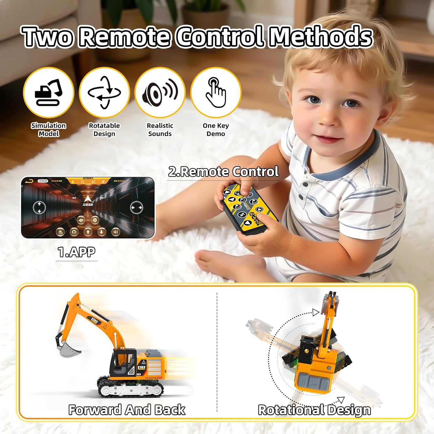 Excavadora de control remoto 1\/64, vehículos de construcción a con...