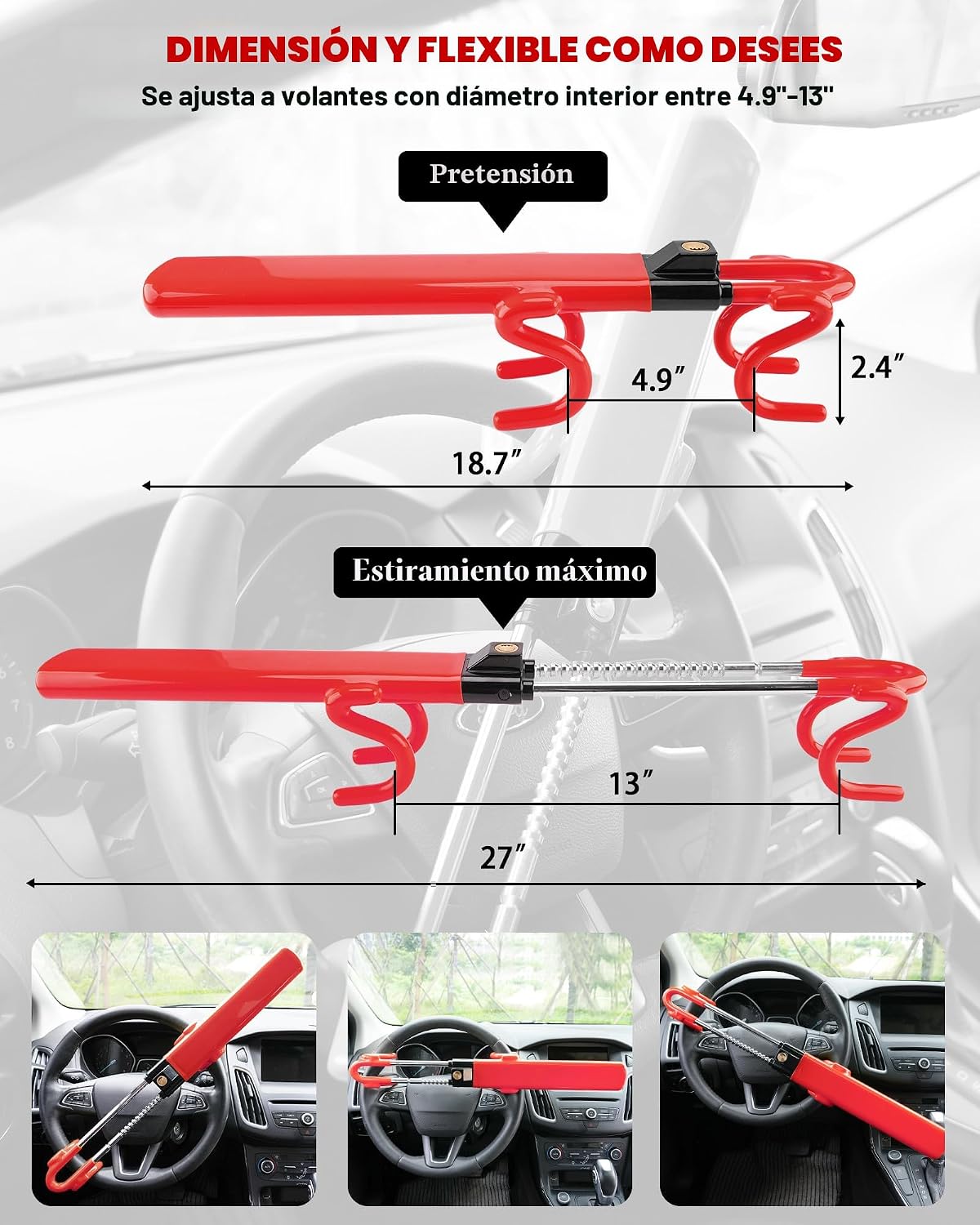Tevlaphee Cerradura de volante antirrobo para automóvil, dispositiv...