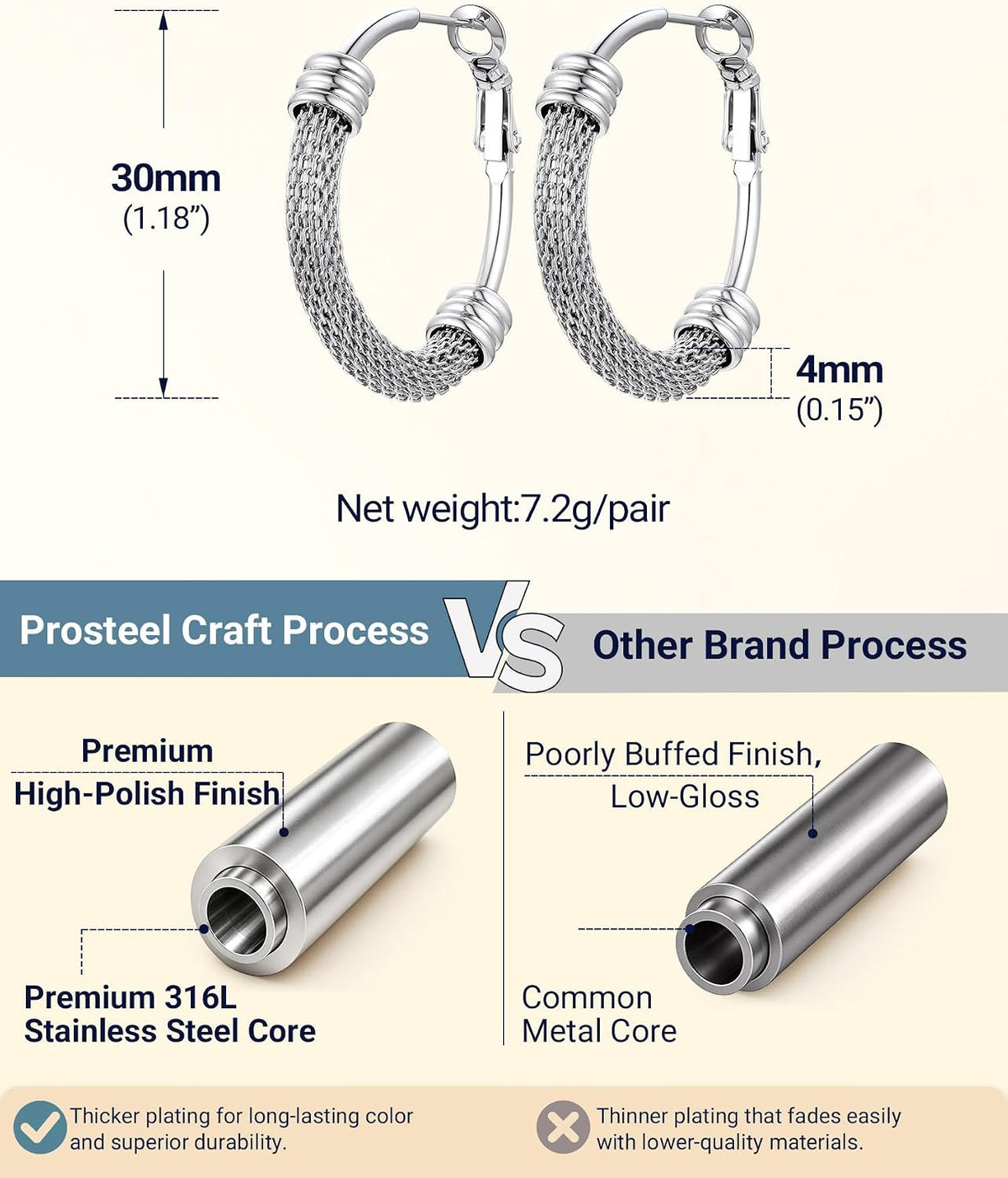 PROSTEEL 12\/16\/24\/32\/40 Pulgadas Aretes de Aro Gruesos para Muj...