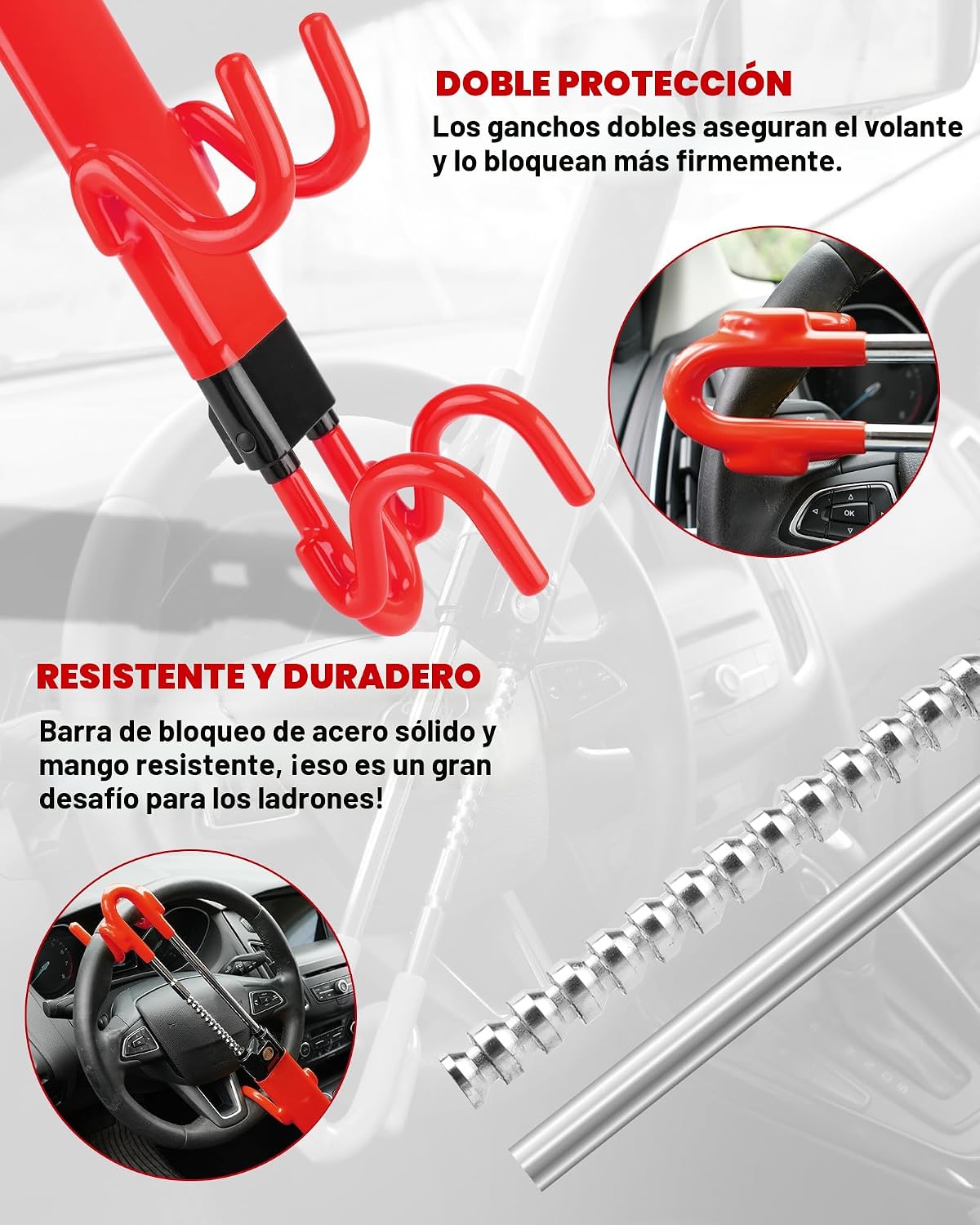 Tevlaphee Cerradura de volante antirrobo para automóvil, dispositiv...