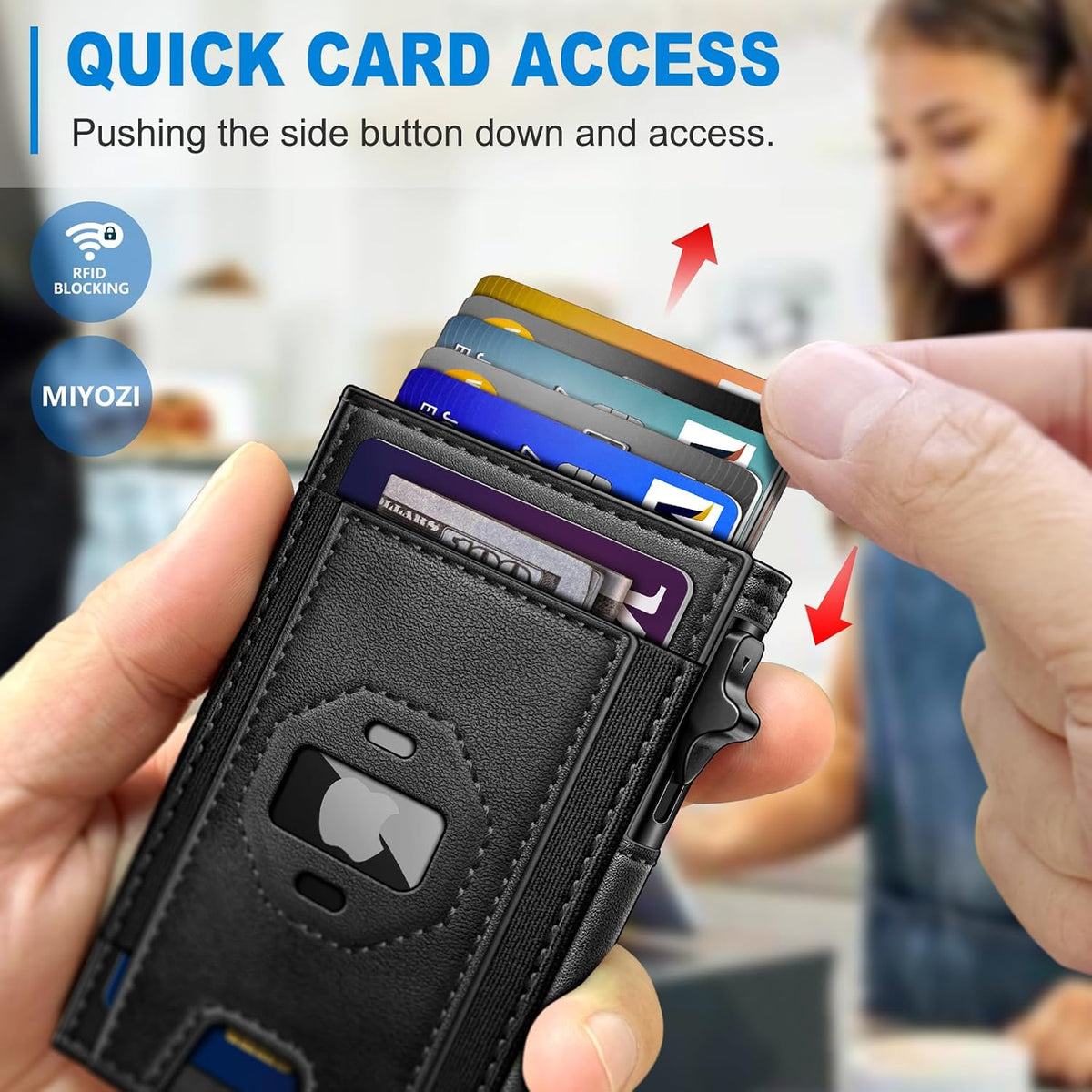miyozi Billetera Airtag para hombres, delgada emergente porta tarje...